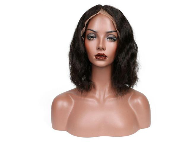 Lace Front Human Virgin Wavy Short Bob Wig - Click Image to Close